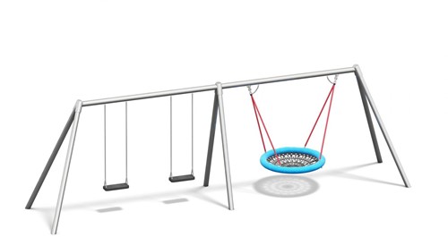 Combi-schommel, dubbele schommelzitjes/vogelnest, metaal verzinkt, hoogte 260 cm