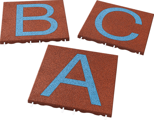 euroflex rubber tegel met cijfers of letters, valhoogte 120 cm, afm.  50 x 50 cm, rood - per stuk