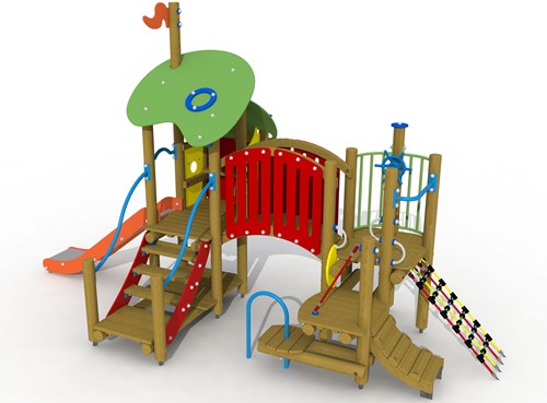 Combinatietoestel Belle en het beest - Inox glijbaan met gebogen loopbrug - (type A)