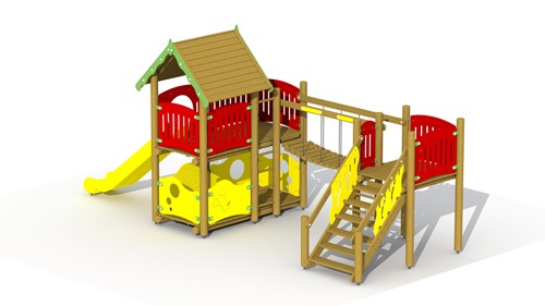 Combinatietoestel Vesting - kunststof glijbaan soepele loopbrug - montage in de grond (type A)