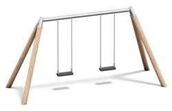 Dubbele schommel, hout met metalen bovenligger,hoogte 260 cm
