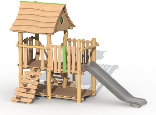 ECO-Play robinia jagerstoren met uitbreiding  - roestvrijstaal