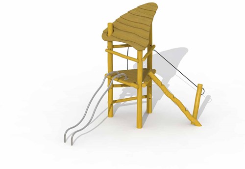 ECO-Play robinia speeltoren met dak en met glijbuizen