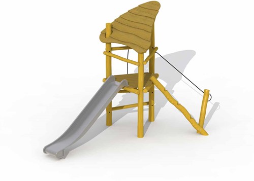 ECO-Play robinia speeltoren met dak en rvs glijbaan