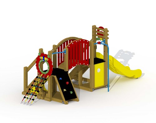 Speeltoestel Mammoet  - loopbrug en rechte glijstang - montage in de grond (type A) - Kunststof