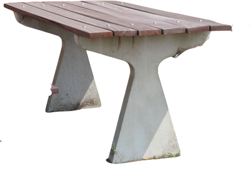 tafel met betonvoet in lichtgrijs met hardhouten planken