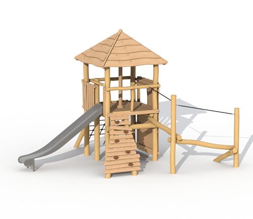 ECO-Play robinia tovertoren met aanloopsteiger en evenwichtsparcours