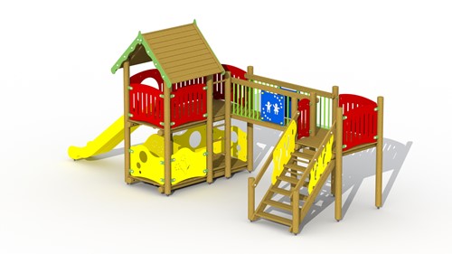 Combinatietoestel Vesting - kunstof glijbaan, vaste loopbrug - montage op de grond (type B)