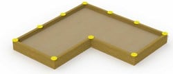 Zandbak, afm. 3,6 x 1,8 m, L-vorm + 10 zittingen 